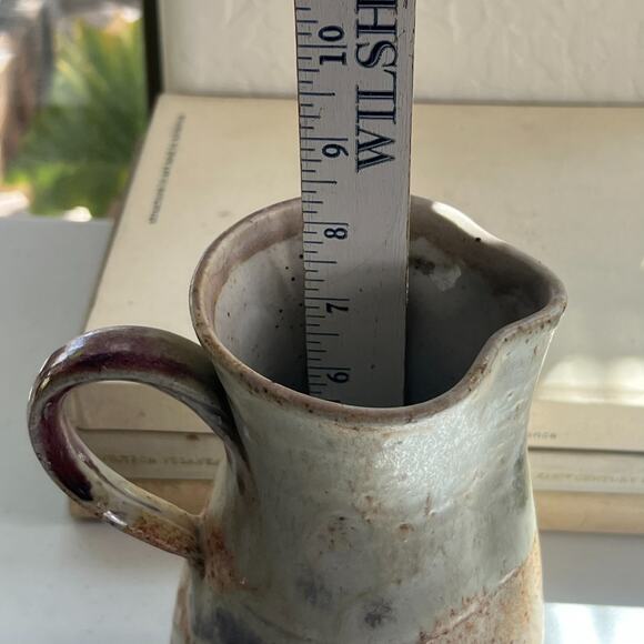 Studio Art Pottery Pitcher Handmade Vase Ivory Brown Orange Mix Speckled 9" X 5" - Picture 10 of 11